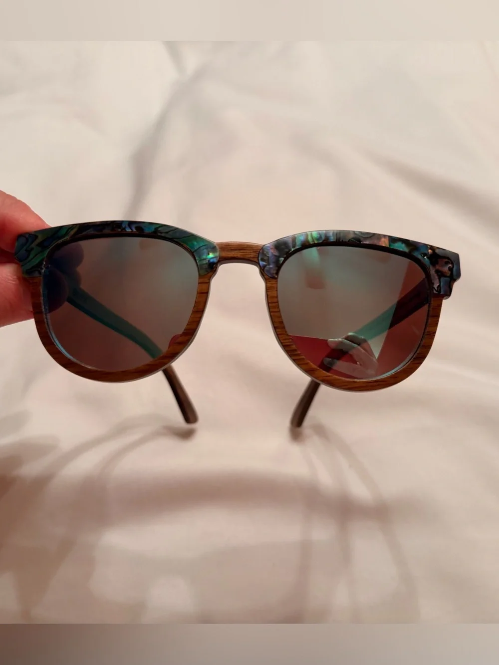 SLYK • Beachcomber • Abalone and Black Walnut Sunglasses • Lens color Smoke